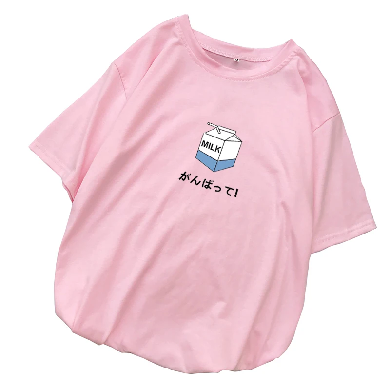 

Summer Kawaii T Shirts Women Casual Funny Cute Milk Printed Tops Female Harajuku Streetwear Loose Camiseta Mujer Tee Shirt Femme