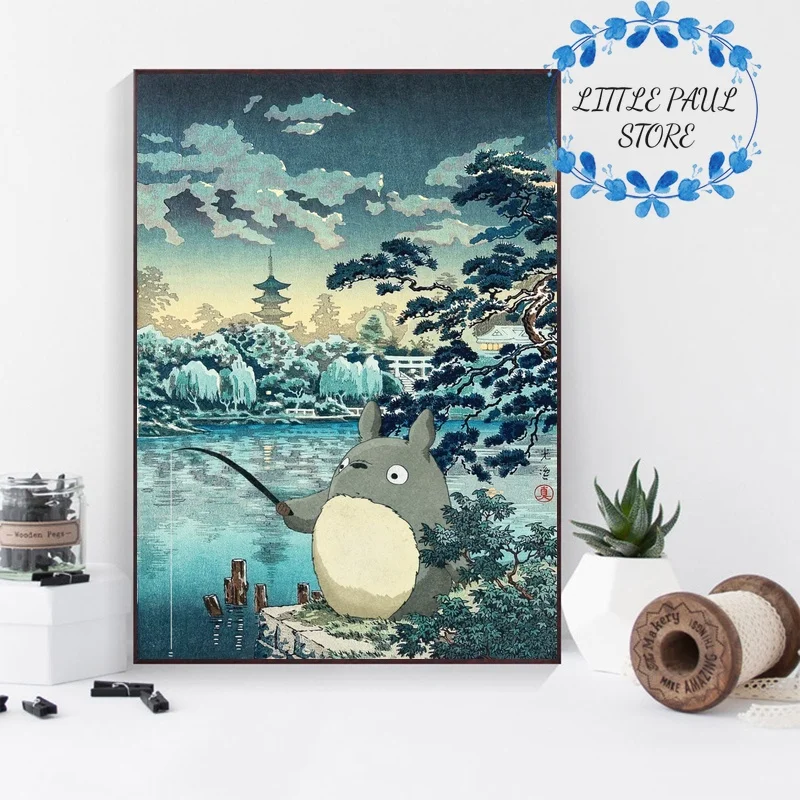 Billig Ponyo Film Große Welle Keine Gesicht Unter Die Regen Totoro Japanischen Anime Kunst Leinwand Poster Wand Bild für Wohnzimmer keine Rahmen