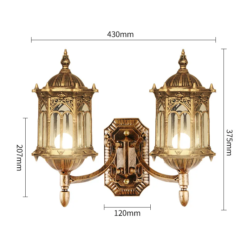 Роскошные Бронзовые винтажные 2 головки наружные Настенные светильники европейские Вилла водонепроницаемый Пейзаж за пределами коридора в прихожую, Настенный бра - Испускаемый цвет: Bronze