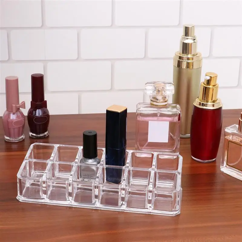 12-Slot Clear Plastic Makeup Lipstick Display Stand Storage Rack Holder Cosmetic Organizer