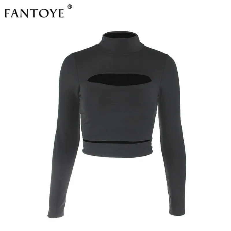 Fantoye, повседневная Водолазка с длинным рукавом, открытая женская футболка, короткий топ с длинным рукавом,, Осень-зима, Клубная одежда, пуловер, топы