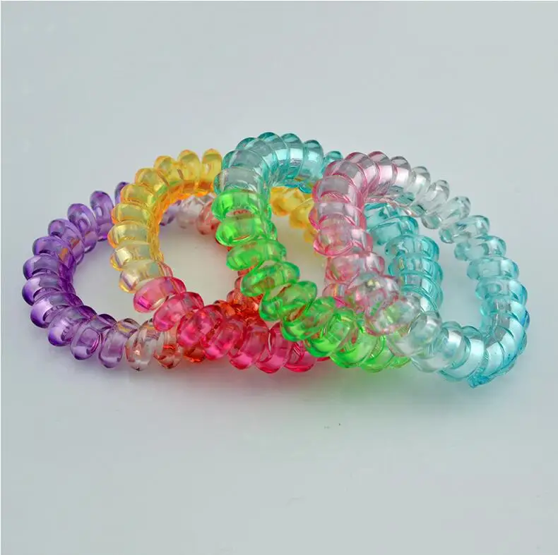 

10 PCS ON Sale Telephone Wire Line Cord Mix Color Clear Colorful Rubber Tie Gum Elastic Hair Bands For Women Hair Accessories