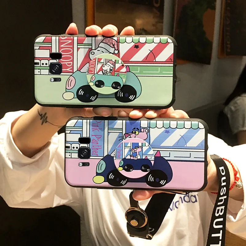 

For Samsung Note 8/9/5 cell phone case for Galaxy a9s/a6s Pink Panther shell for s7edge s8/s9 plus+ soft cover cute dog + strap