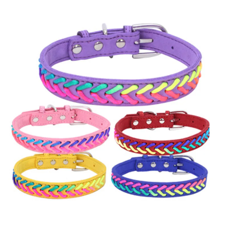 Colours Hand Braided Rope Pet Collar Dog Leash Adjustable Pet Necklace