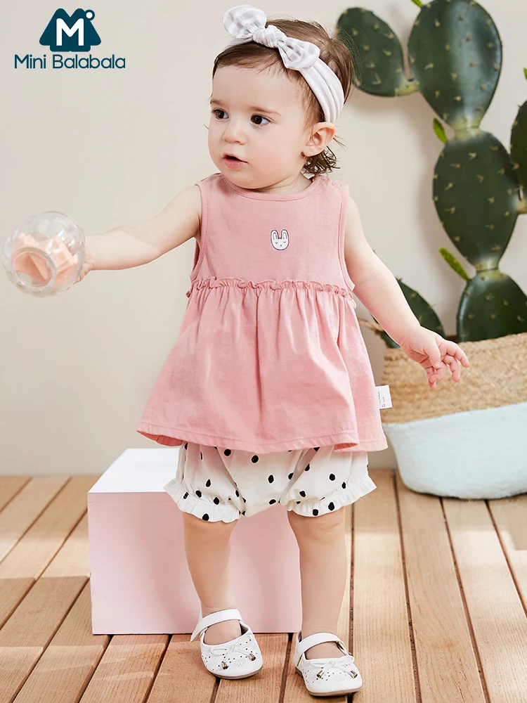 

Mini balabalaBaby girls cotton clothing sets 2019 summer new clothes two piece baby thin children clothing