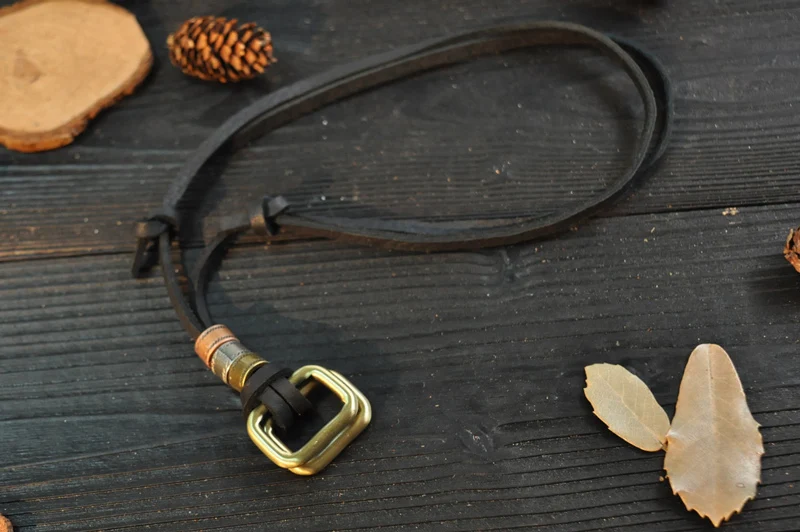 NIUYITID Rectangle Pendant Necklace For Men Genuine Leather Necklace Brown Black Rope Chain Male Jewelry Drop Shipping (8)