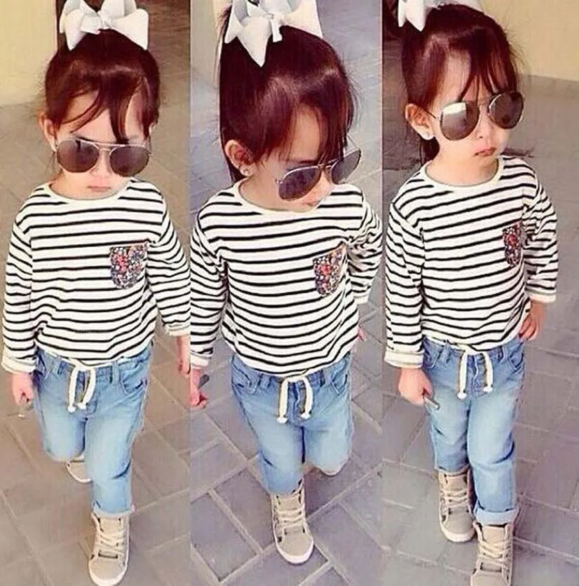 2019 child suit baby girls clothes sets autumn c long sleeve stripe t-shirt + pants 2 pcs dinosaur minion kids clothing