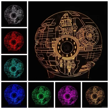 

Movie Fans 3D RGB LED Death Star Clock With Horologe Night Light 7 Color Change Desk Table Lamp Lustre Christmas lamps Kids Toys
