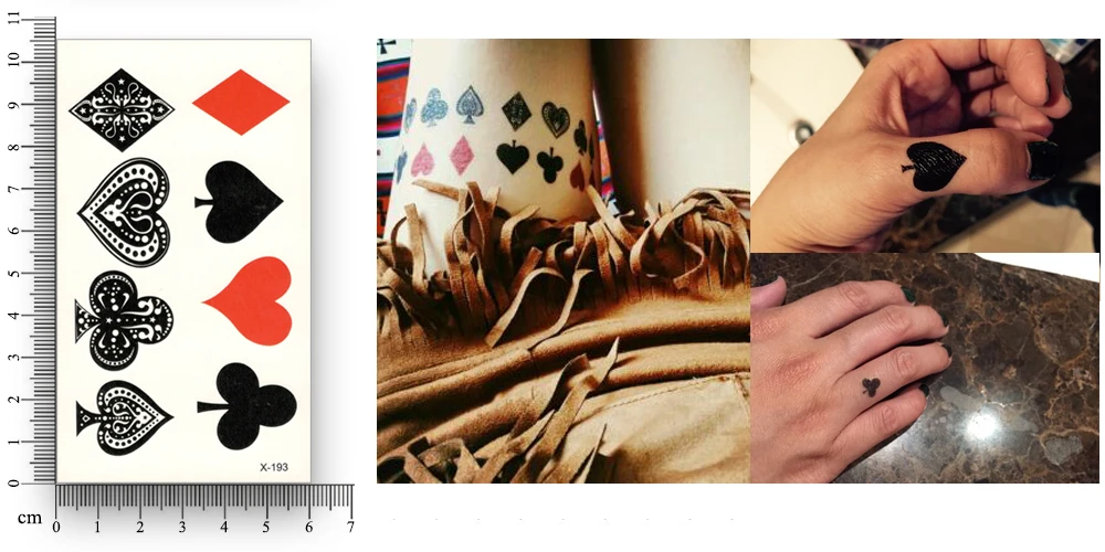 Временная татуировка наклейка s Водная передача поддельные татуировки палец водонепроницаемый стикер сердца бриллианты и клубов Покер шаблон боди-арт