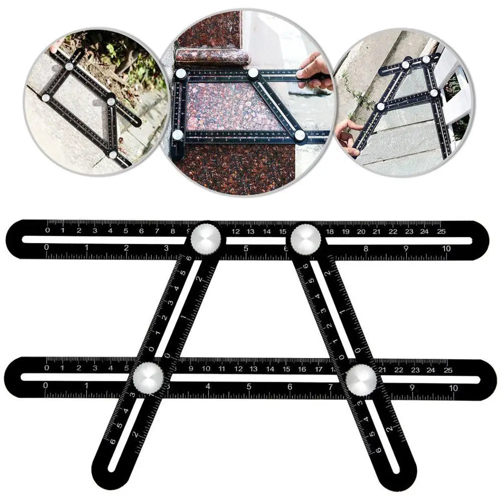 

Aluminum Multi Angle Ruler Template 4 Folding Angle Measuring Tool Instrument Brick Tile Wood Corner Products Foldable Ruler