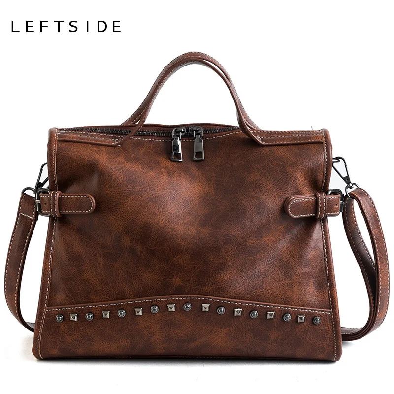 

LEFTSIDE Women Retro Leather Handbags Ladies Rivet Shoulder Bag Female Hand Bags Woman High Capacity Crossbody Bag Drop Shipping