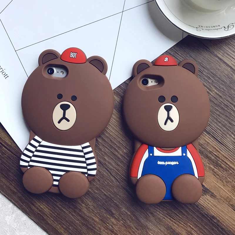3D Cartoon Animals Joy Doll Cute Big Face bear Soft Silicone Back Cover For iphone 6 6plus 6s Plus 8 7 plus X Phone Cases