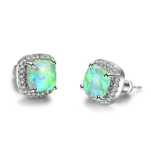 Female Crystal Zircon Stone Earrings Fashion silver color Rainbow Earrings Vintage Double Stud Earrings For Women