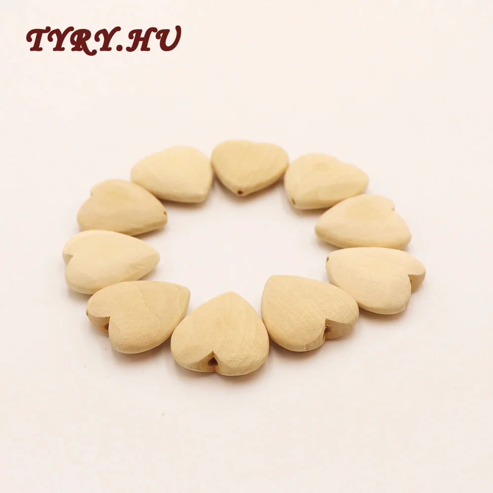 

TYRY.HU 20pc Natural Safety Wooden Heart-shaped Beads for Making Baby Teething Necklace DIY Oral Care Teether Pendant Toys Gifts
