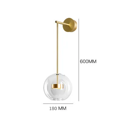 Скандинавский простой прикроватный светодиодный настенный светильник, прозрачный стеклянный шар, вращающиеся светодиодные настенные бра золотого цвета, 5 Вт, светодиодное внутреннее освещение, светильники - Цвет абажура: D18 H60cm