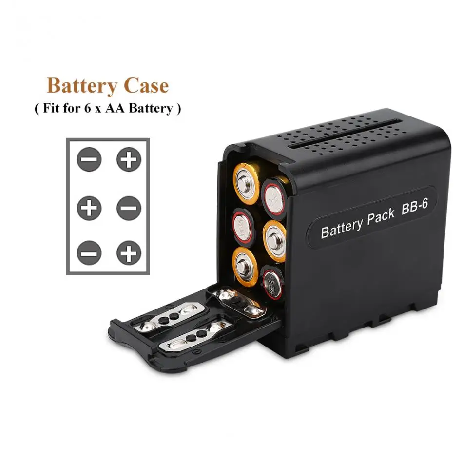 BB 6 AA Battery 6 Batteries Case Pack Battery Holder for LED Video Light Monitor Studio