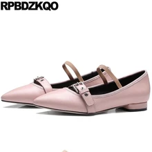 Розовый Перевозка груза падения воловья кожа обувь Мэри Джейн женщин Настоящая плоские Корейский весна осень Остроконечные дам европейская Мода весенняя отправка капель последние красивая Ремни ремень