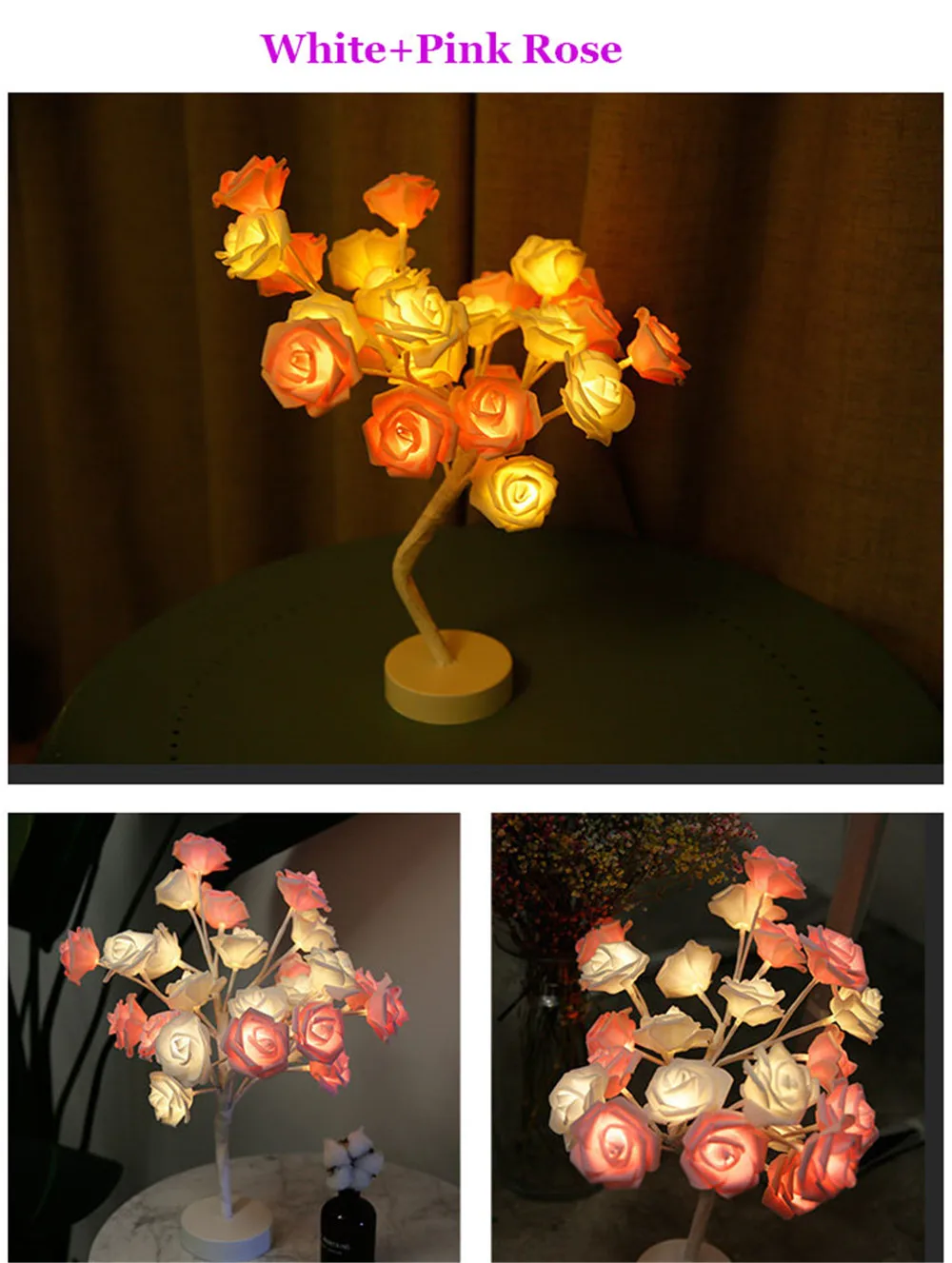 Luzes de Mesa Decorativas do Diodo Emissor de Luz do Controle Remoto do Usb da Forma da Árvore da Flor de Rosa da Lâmpada do Diodo Emissor de Luz Lâmpada Diodo da do 18 Luzes noturnas