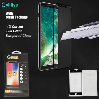 

300pcs 4D 5D Top quality For iPhone X 6 7 8 plus Tempered Glass Front Screen Protector Film Full Cover 4D hard Curved Edge