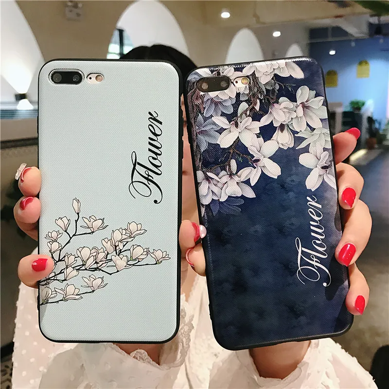 

For iPhone 8 Case Cute Coloured drawing Magnolia Pattern Full Cover For iPhone Apple 8 7 6 6S Plus X With Gasbag Stand