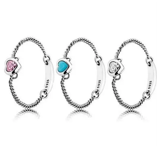

Authentic 925 Sterling Silver Original Spirited 3 Color Heart Pan Ring With Pink Clear Cz For Women Charm Diy Jewelry