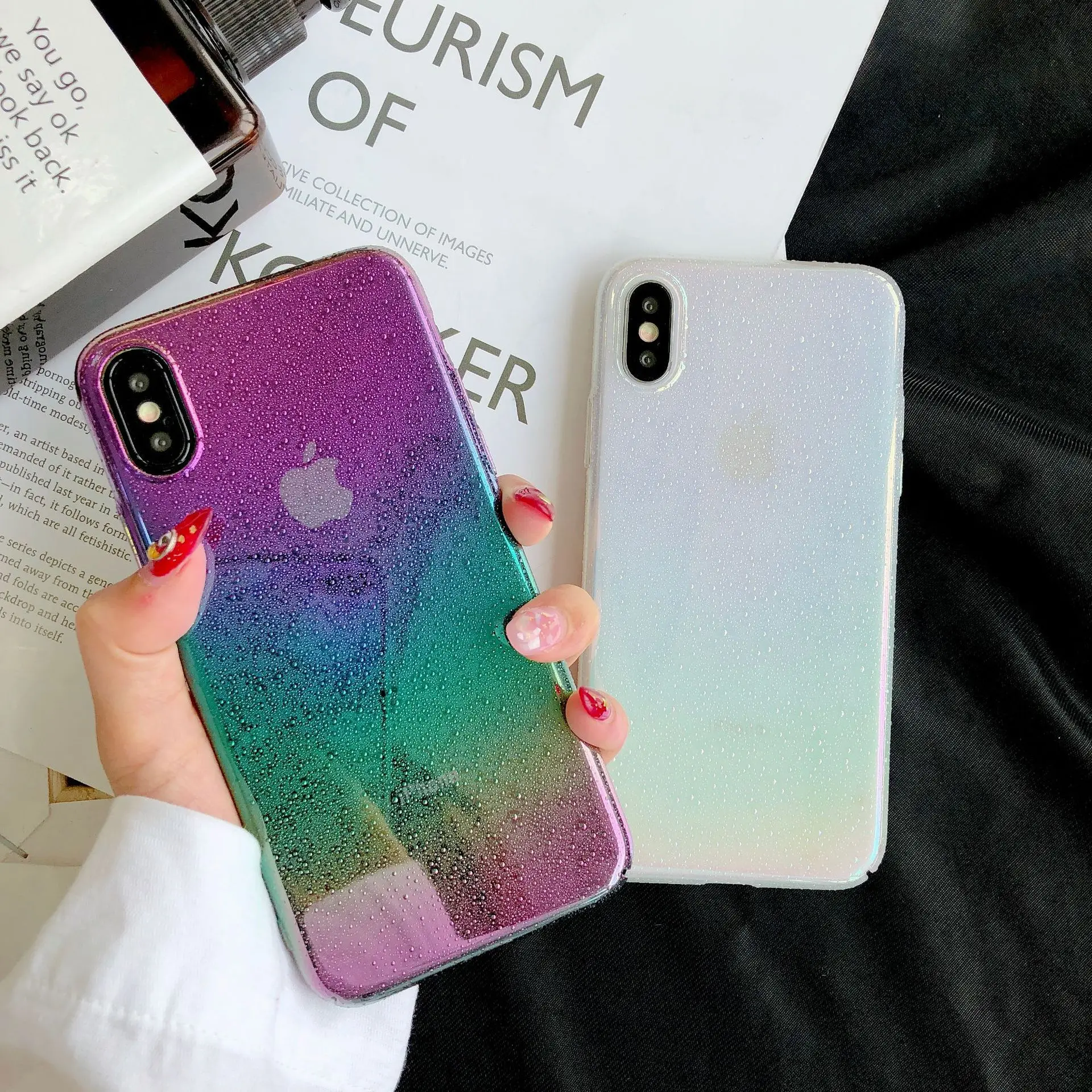 

ins Stereoscopic condensation Rainbow iPhonecase for 6 7 8 plus X MAX Transparent Glossy Waterproof Abstract Glitter