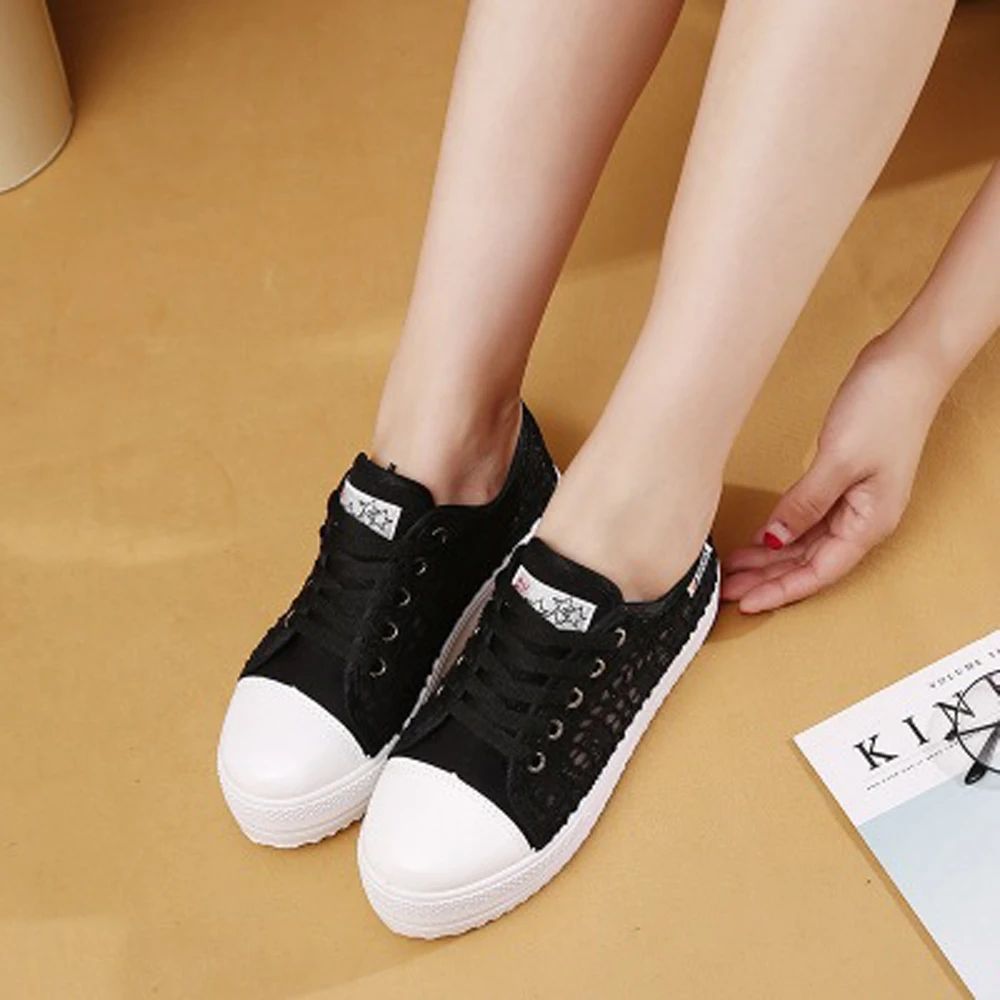 

Women's Vulcanize Shoes casual Lace canvas White/Black Floral print Breathable Increased mesh in canvas Sizes 36,37,38,39,40