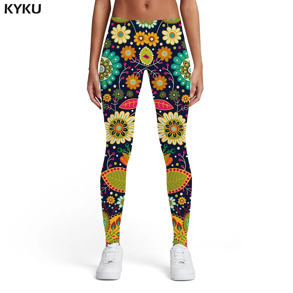 KYKU Brand World Map Leggings Women Geometric Printed pants Graffiti Sport Yellow Trousers Vintage Ladies Womens Leggings Pants tiktok leggings Leggings