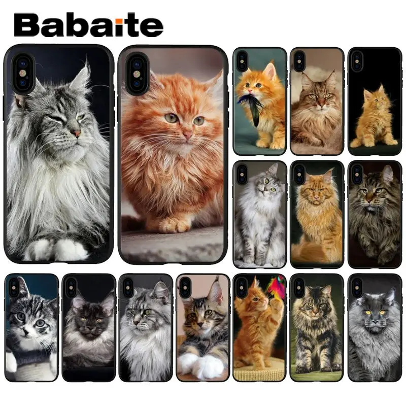 Babaite pet мейн-кун кошка черный мягкий силиконовый чехол для телефона чехол для Apple iPhone 8 7 6 6S Plus X XS MAX 5 5S SE XR Чехол для мобильного телефона s