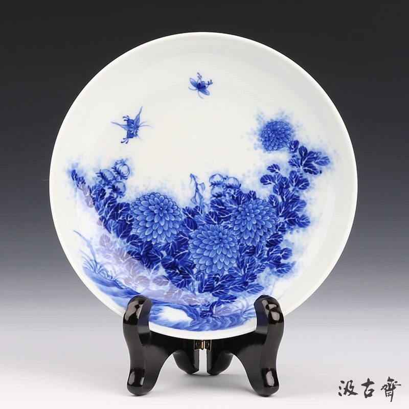 

ZGJGZ Jingdezhen ceramic cups and cups hand-painted blue and white flying saucer from chrysanthemum