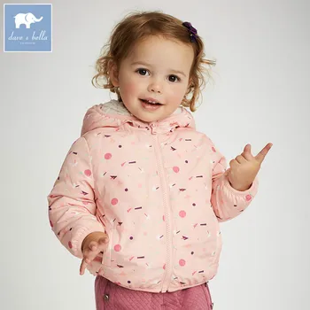 

DB4258-B dave bella infant baby girls hooded coat kids print outerwear toddler children high quality lovely clothes