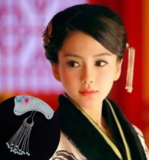 Костюм принцессы ханьфу династии ханьфу, зеленый плащ, tv Play Love Story of the dessert-Yun Zhong Ge Female Hanfu - Цвет: B hair stick 1pc