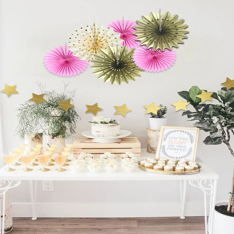 

7pcs/set Colorful Handcraft Paper Fans Wedding Favors Folding Fan Flower Home Shower Backdrop Decor Birthday Party Supplier