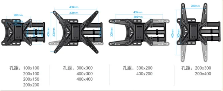 Full Motion 3"-60" lcd светодиодный настенный кронштейн для телевизора, выдвижная стойка для телевизора, настенный кронштейн для ЖК-дисплея, 6 поворотных рычагов, Макс. VESA 400x400 мм