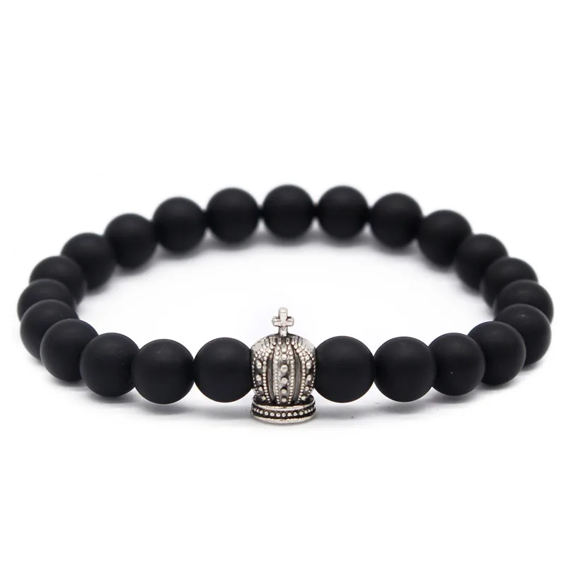 Poshfeel King & Queen Crown Bracelets for Lovers 8mm Black/white Stone Beads Couple Bracelets & Bangles MBR180110 Poshfeel King & Queen Crown Bracelets for Lovers 8mm Black/white Stone Beads Couple Bracelets & Bangles MBR180110