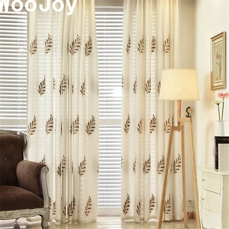 C1015 American Style Tree Linen Cotton Window Curtains Panel for Living