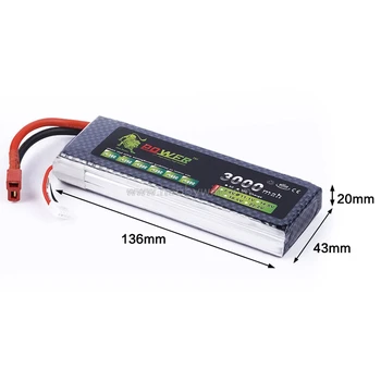 

LION Power 11.1V 3000mAh 25C/75A LiPO battery T plug RC model Lipolyer pack