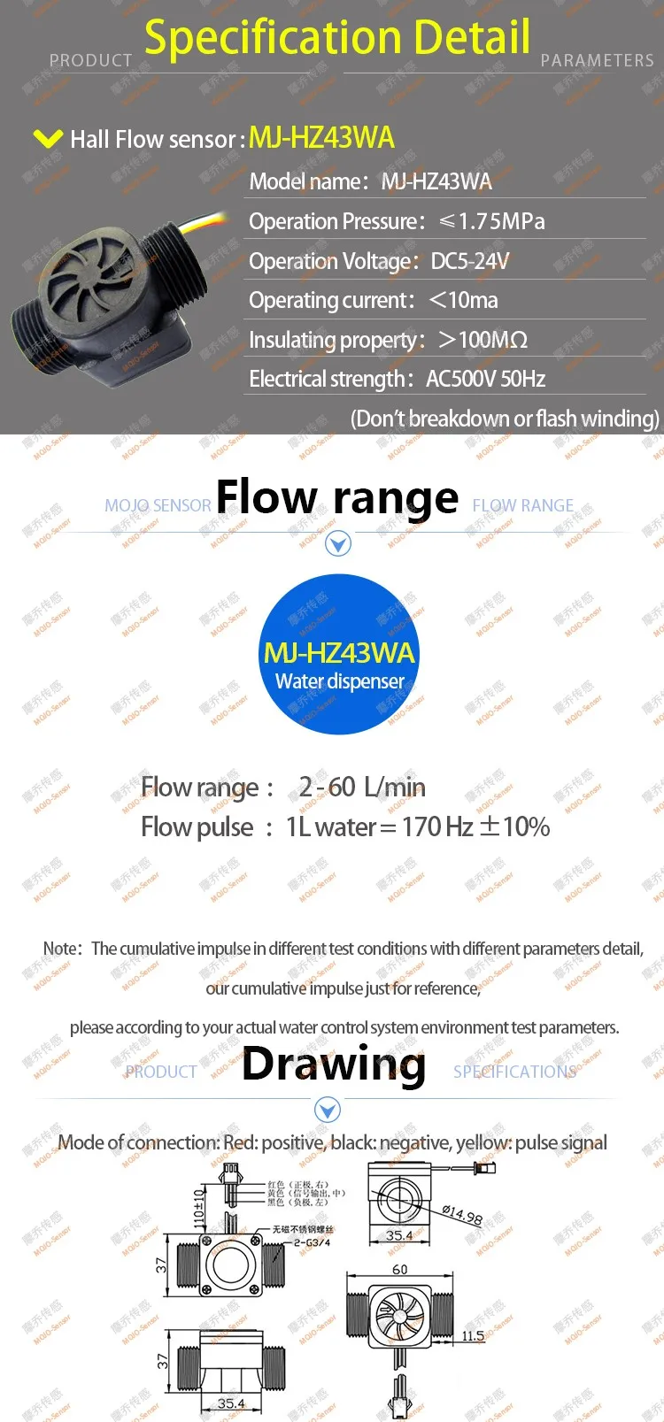 MJ-HZ43WA 5 шт./лот G3/4 ''10% PP кофе машина пластик воды импульсный выход Датчик потока