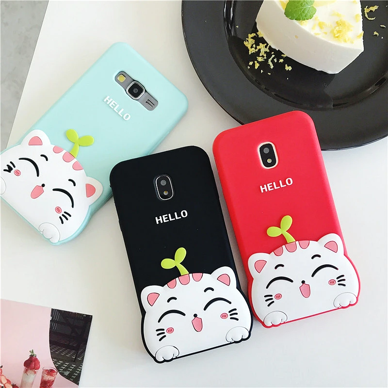 Модный силиконовый чехол с объемным рисунком Hello Cat для Samsung Galaxy S8 S9 Plus S7 Edge S6 J5 J7 2016