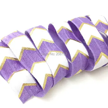 

10Yard/lot Purple Fold Over Elastic with Chevron Print FOE 5/8" Chevron Foldover Elastic Ribbon for DIY Headwear
