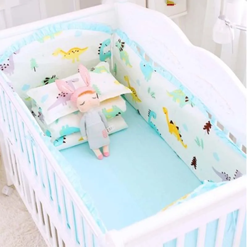 5PCS Cartoon Baby Bed Bumper Set 120*70CM Nordic Cotton Cot Bumper For Newborns Crib Sides Cradle P