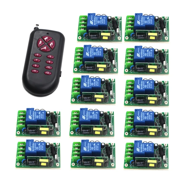 AC85V-250V 1CH Wireless Remote Control Motor Switch 12*Receiver + 1*Transmitters for Appliances Gate Garage Door SKU: 5494