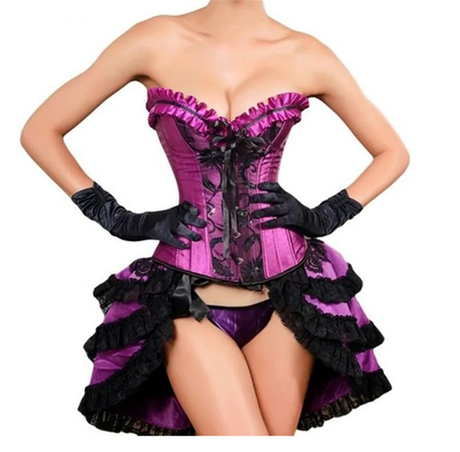 Фиолетовый Бодибилдинг сексуальный корсет с бретельками топ+ платье ladieswear талия кружева сплайсинга корсетный S-2XL танцевальный бюстье - Цвет: suit