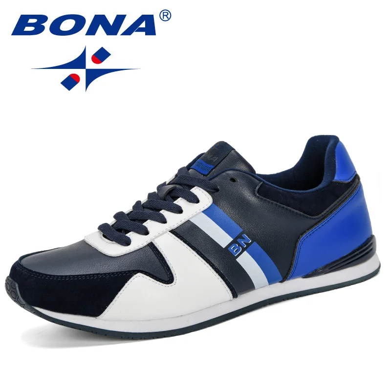 BONA/Новинка года; Дизайнерские мужские удобные кроссовки; Мужская износостойкая повседневная обувь на шнуровке; zapatos hombre; обувь для отдыха - Цвет: Deep blue royal blue