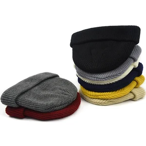 Men Knitted Hat Beanie Skullcap Sailor Cap Cuff Brimless Retro Navy Style Beanie Hat