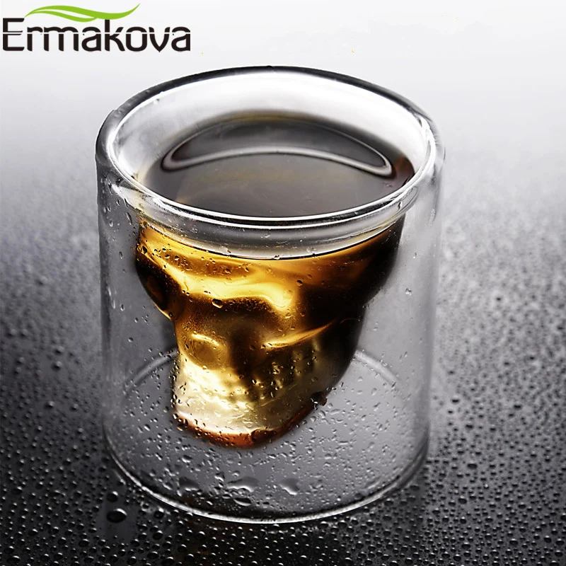 

ERMAKOVA 250ml Glass Skull Shot Cup Mug Wine Beer Glass for Whiskey Wine Vodka Bar Club Beer Party Hotel Wedding Glasses