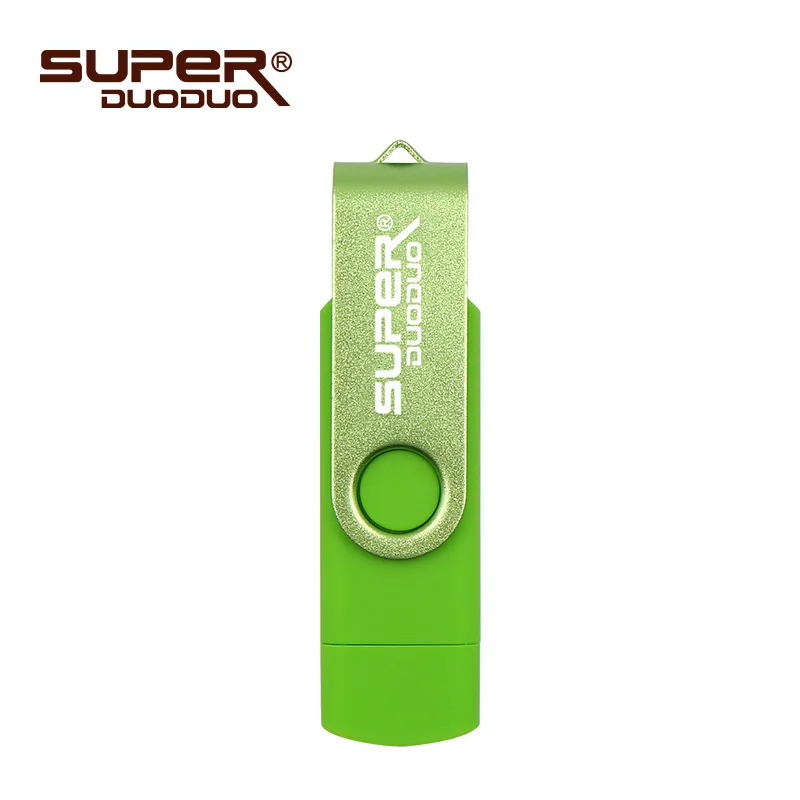 Флеш-накопитель OTG 2 в 1, 4 ГБ, 8 ГБ, 16 ГБ, 32 ГБ, флеш-накопитель 64 ГБ, 128 ГБ, usb флеш-накопитель, карта памяти, USB флешка для Android/PC - Цвет: Green