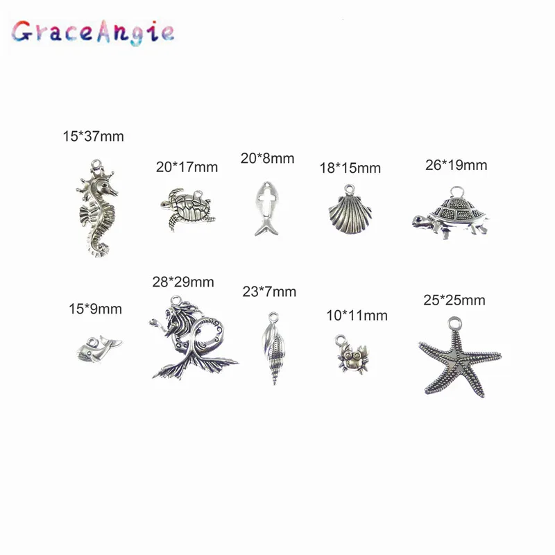 GraceAngie Mix 10PCS Подвески в виде животных для сережек раковина рыбы морская лошадь