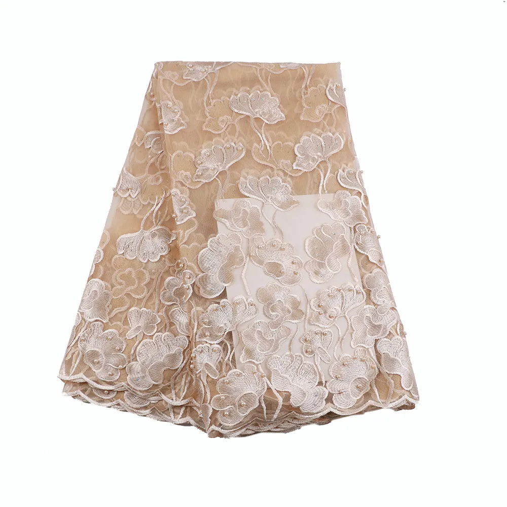 

HFX Bridal french lace fabric african tulle lace fabric with stones Embroidery net lace fabric for party dress X190-2
