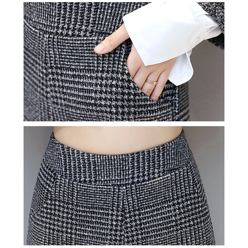 Fashion Houndstooth 3 Pieces Women Suit Sets Wide Leg Pants+Blouse+Coats Autumn Wollen Pullover Coats 2018 New RH232
